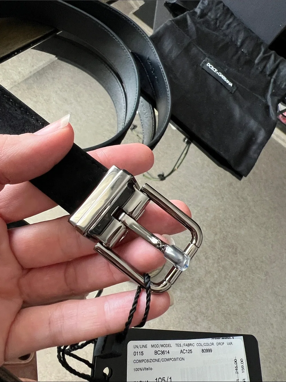 Dolce & Gabbana Black suede Leather Belt with Silver-Tone Double Buckle